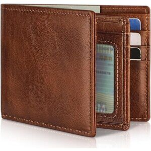 Men's Classic Holders Bifold Wallet Card Brown Genuine Leather 2 Cash Pockets
